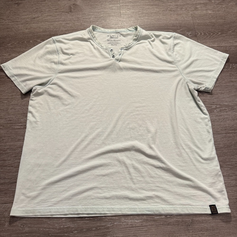 Lucky Brand Shirt Mens XXL Green Venice‎ Burnout Henley Cotton Beach Outdoor Tee